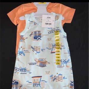 Carter’s Beach Print Baby Romper & Solid Orange Rimper
